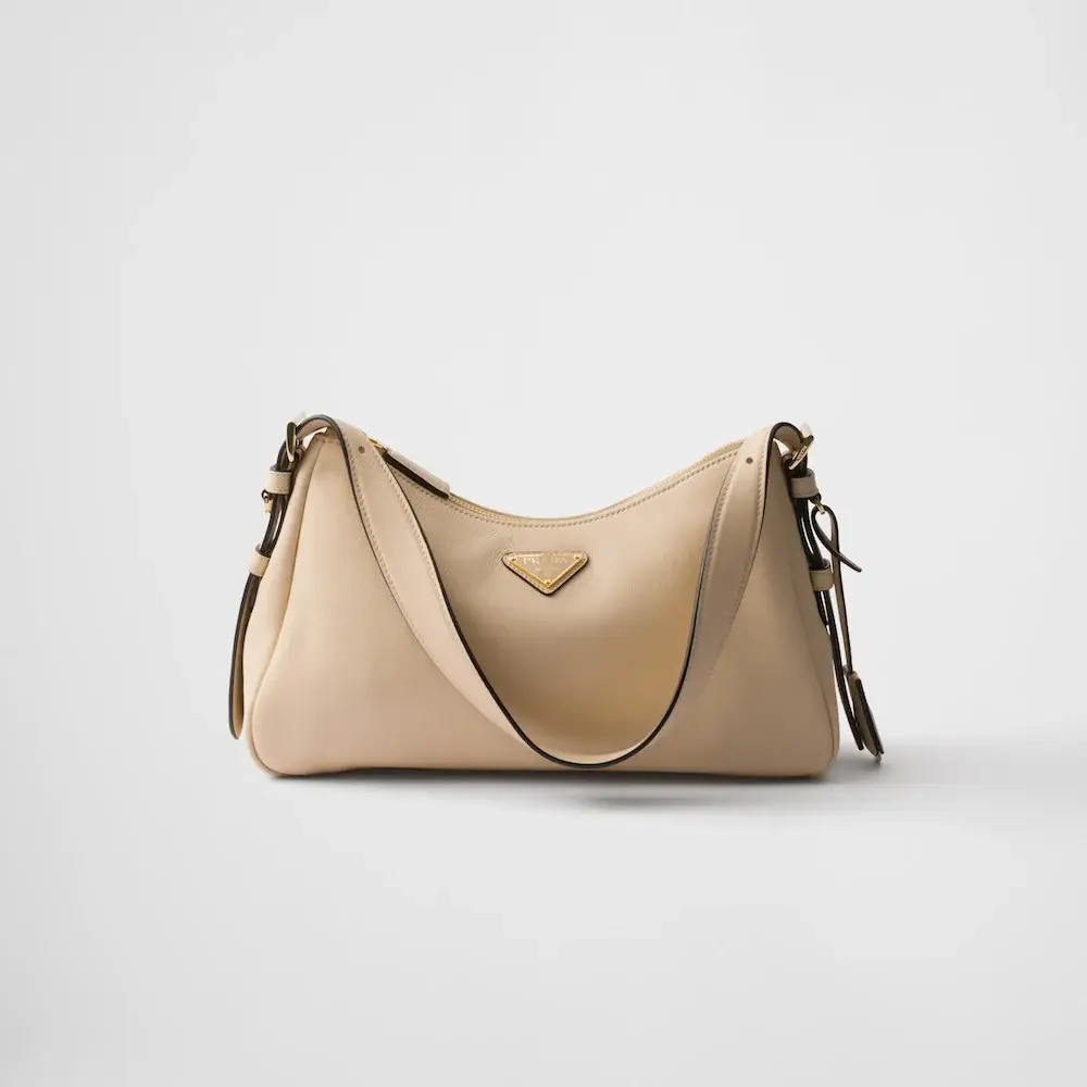 Prada Aimée medium leather shoulder bag travertine