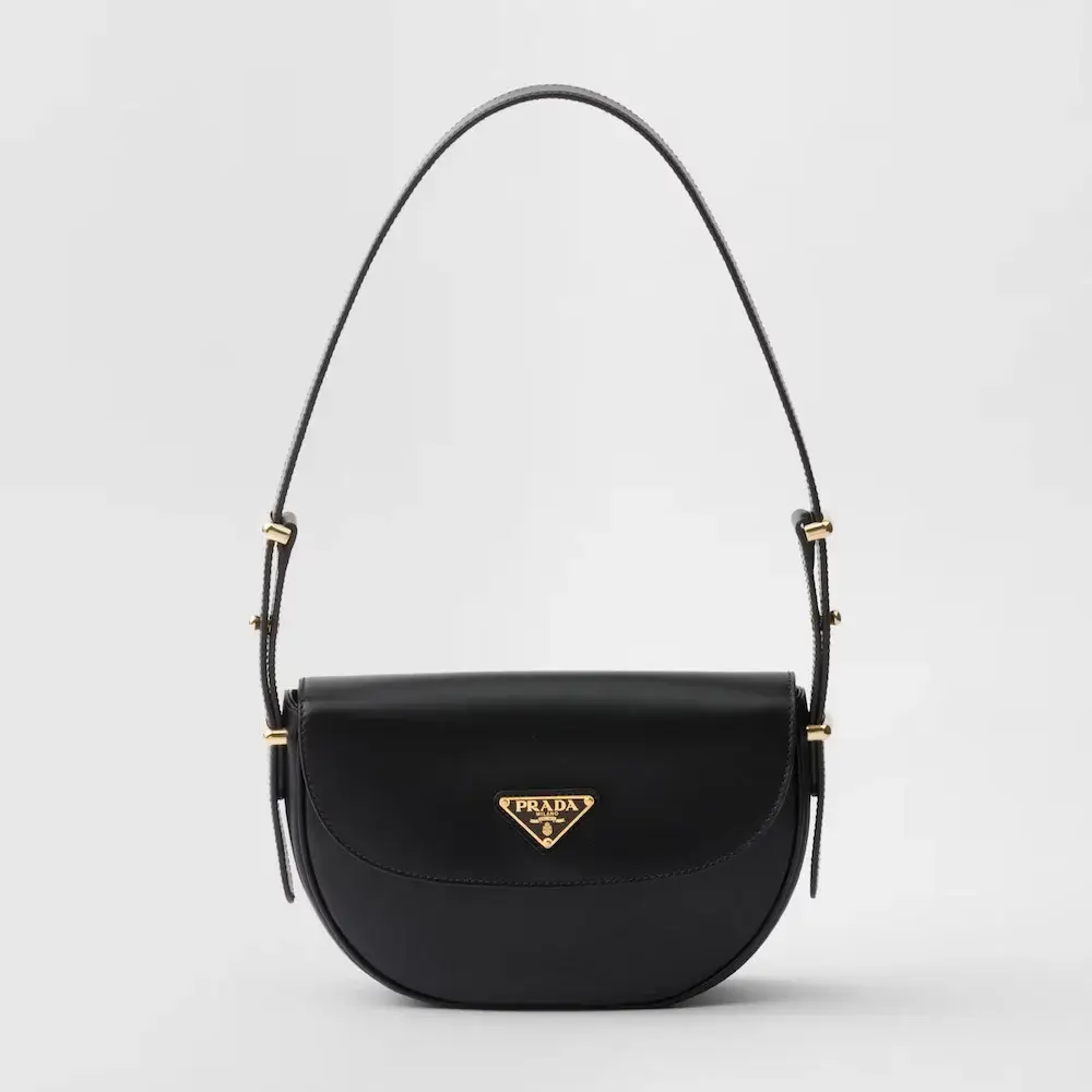 Prada Arqué leather shoulder bag with flap black