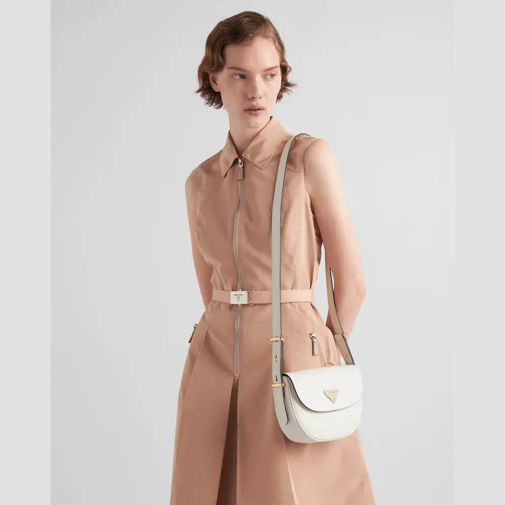 Prada Arqué leather shoulder bag with flap model shoulder carry 3