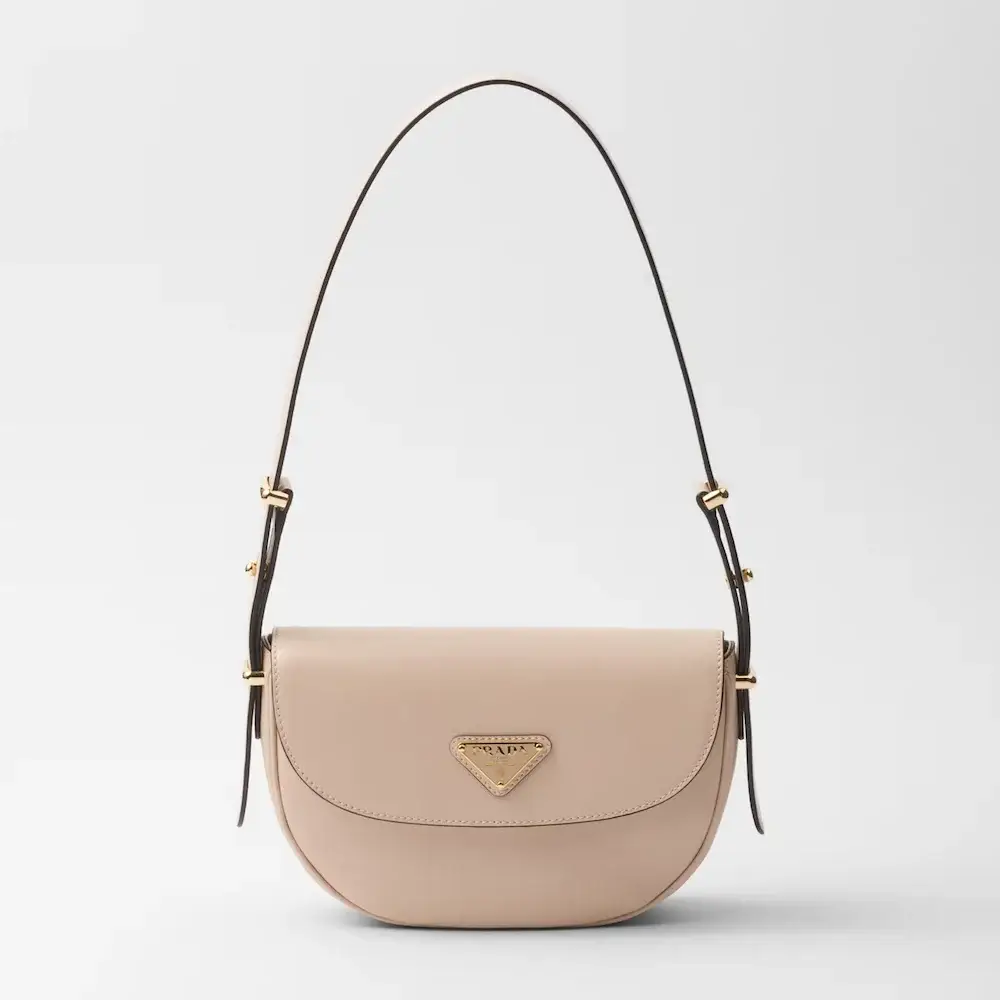 Prada Arqué leather shoulder bag with flap travertine