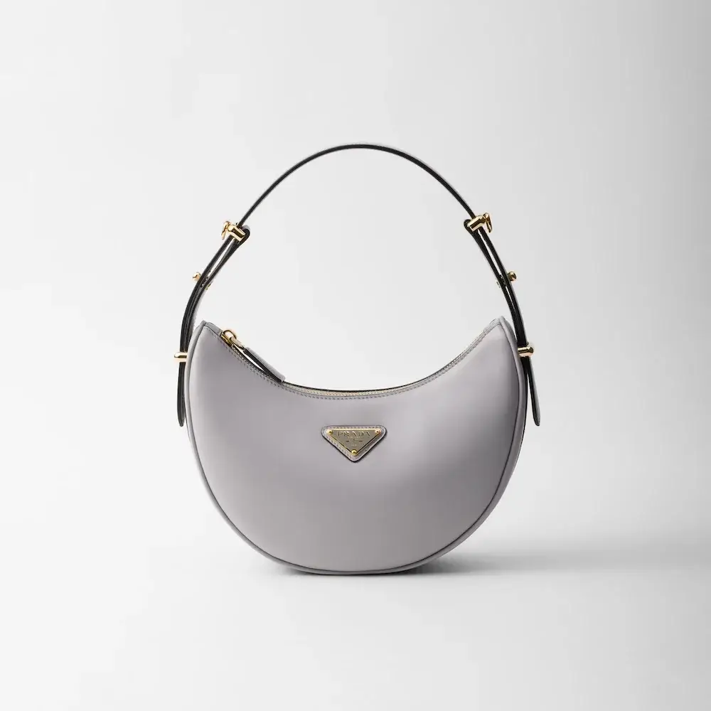 Prada Arqué small leather shoulder bag granite gray