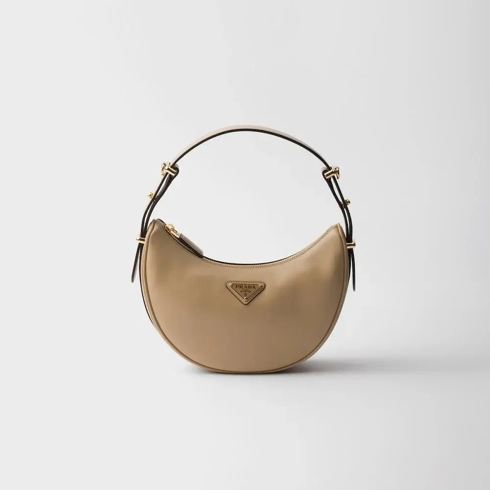 Prada Arqué small leather shoulder bag sand