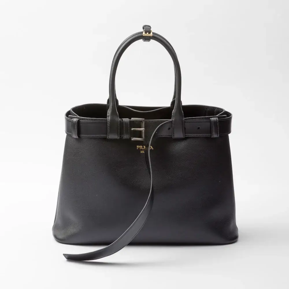 Prada Buckle large leather handbag with belt black