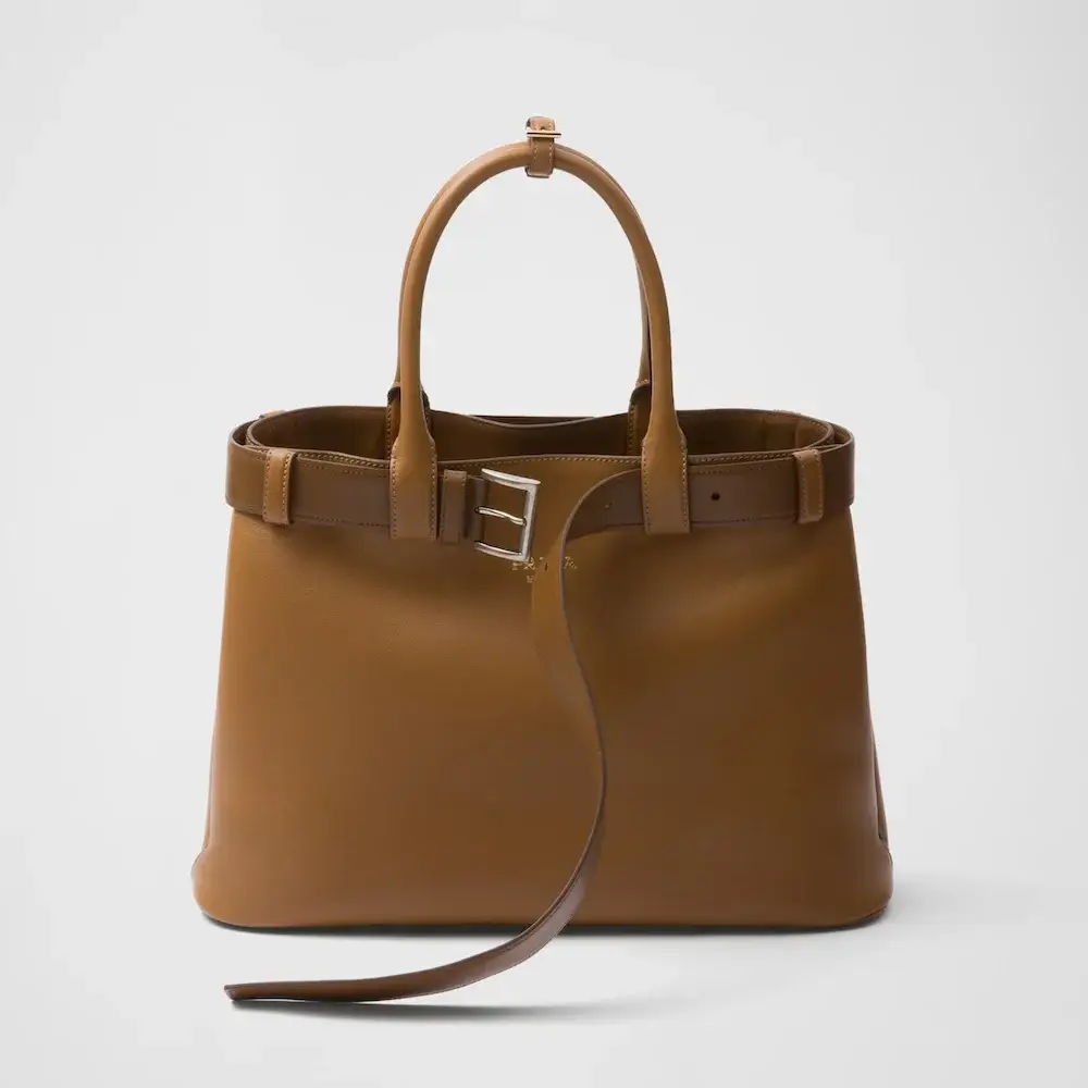 Prada Buckle large leather handbag with belt caramel