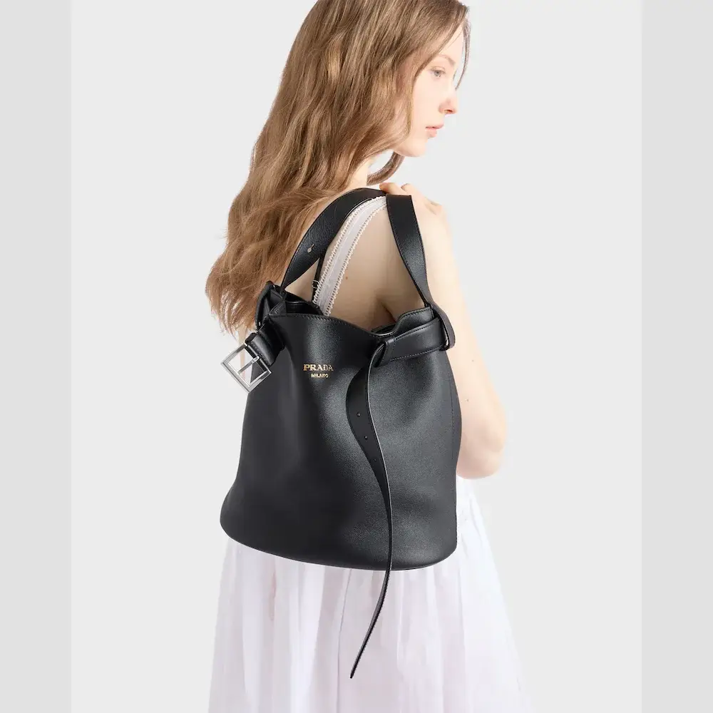 Prada Buckle leather bucket bag with belt model shoulder carry
