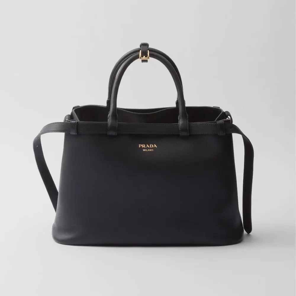 Prada Buckle medium leather handbag with double belt black