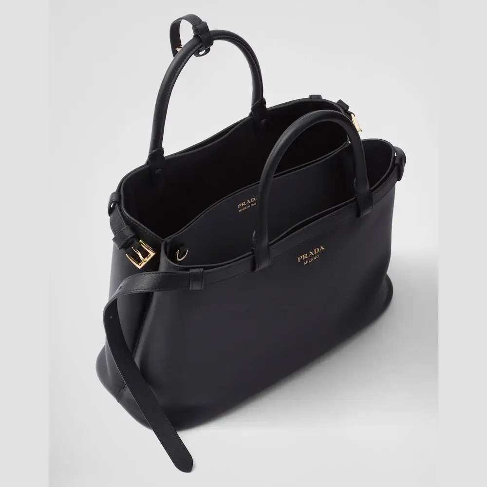 Prada Buckle medium leather handbag with double belt interior