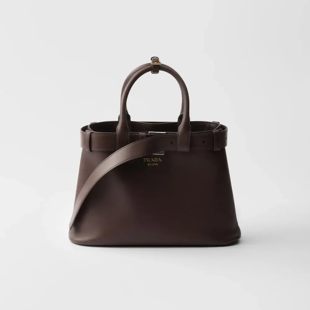 Prada Buckle small leather handbag with belt briar wood