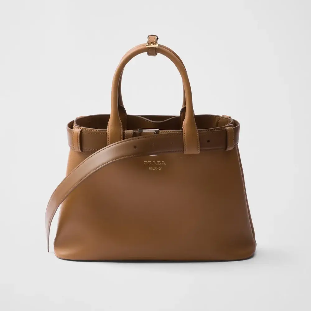 Prada Buckle small leather handbag with belt caramel