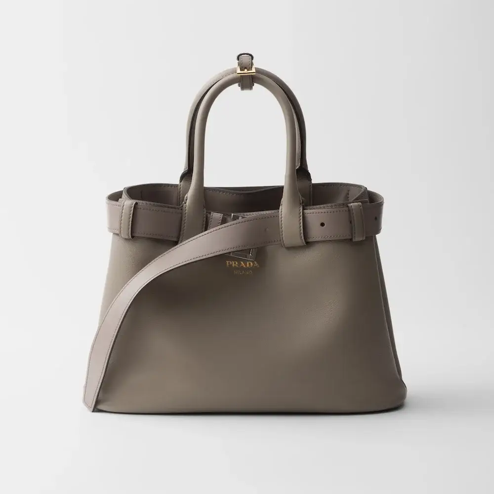 Prada Buckle small leather handbag with belt clay grey