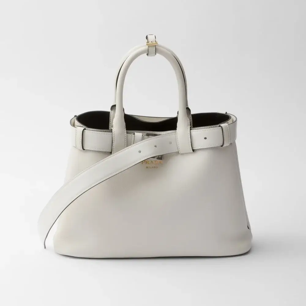 Prada Buckle small leather handbag with belt white black