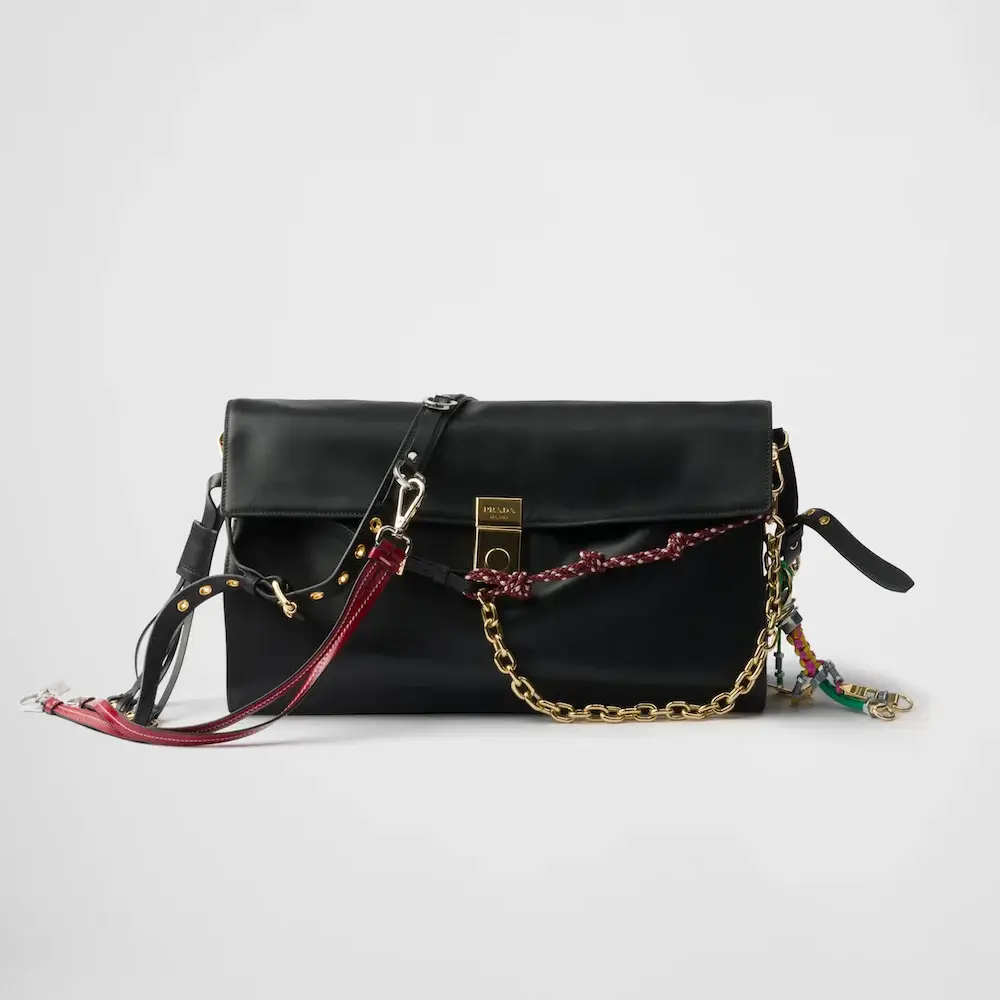 Prada Soft Sound Large leather shoulder bag with charms black