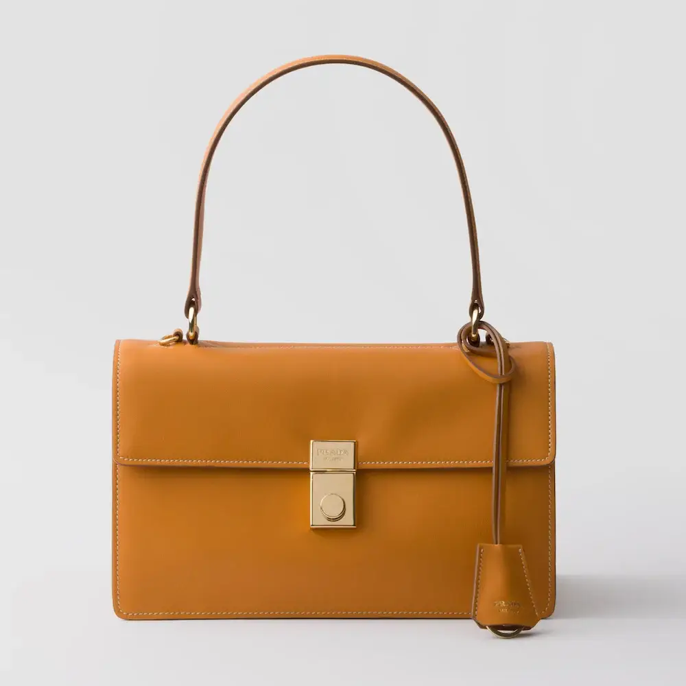 Prada Soft Sound medium leather shoulder bag amber