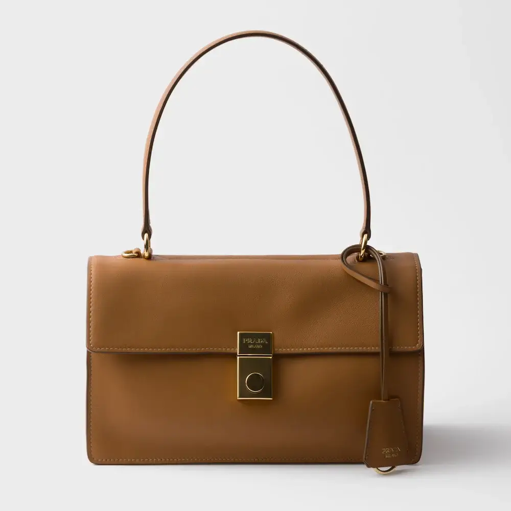 Prada Soft Sound medium leather shoulder bag caramel