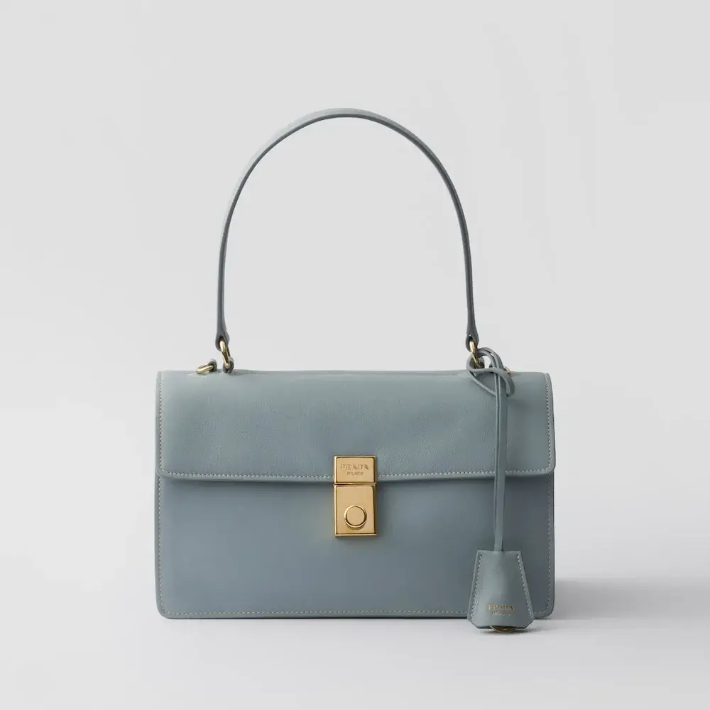 Prada Soft Sound medium leather shoulder bag opaline