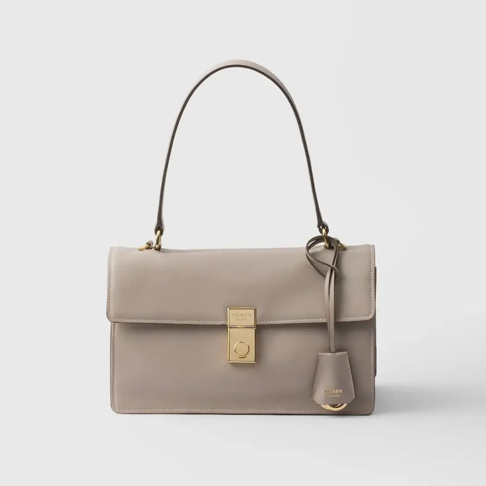 Prada Soft Sound medium leather shoulder bag pumice stone