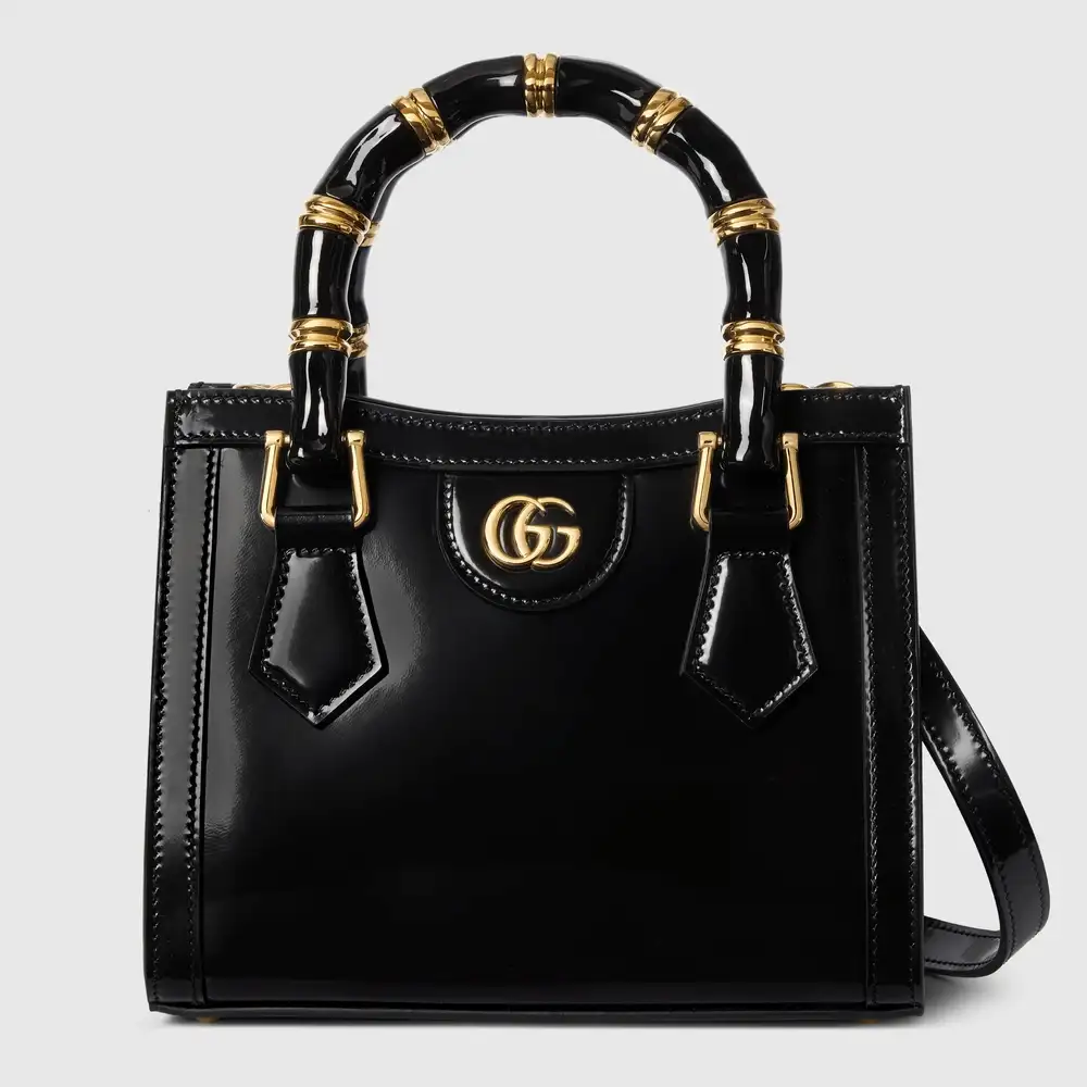Gucci Diana small tote bag Black shiny, polished leather
