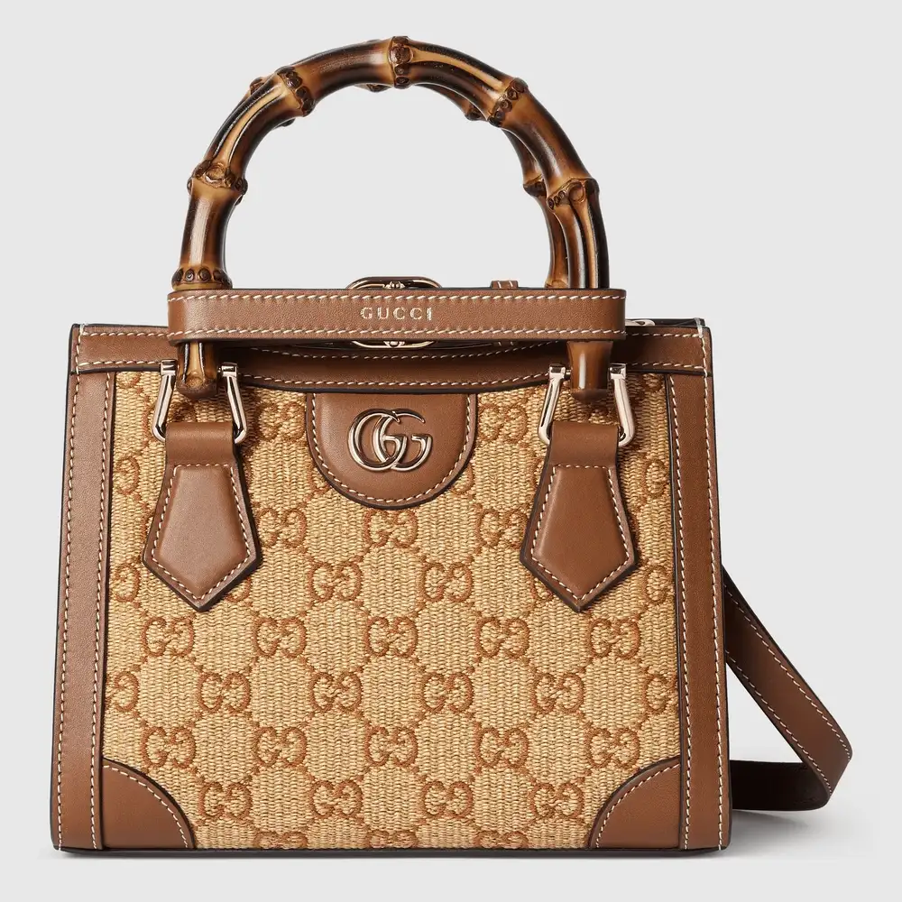 Gucci Diana small tote bag Natural and brown GG raffia effect fabric
