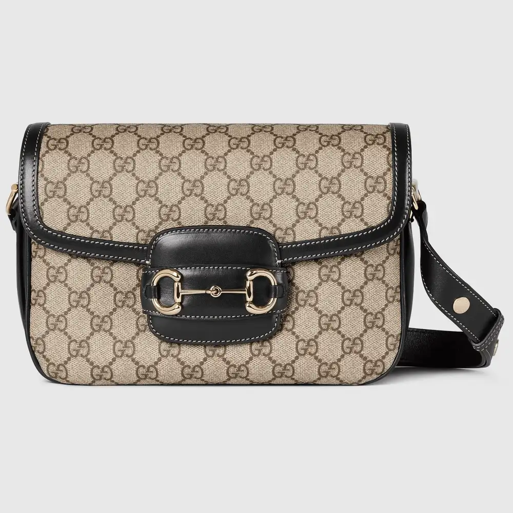 Gucci Horsebit 1955 Soft medium shoulder bag Beige and dark brown new GG Monogram coated fabric black