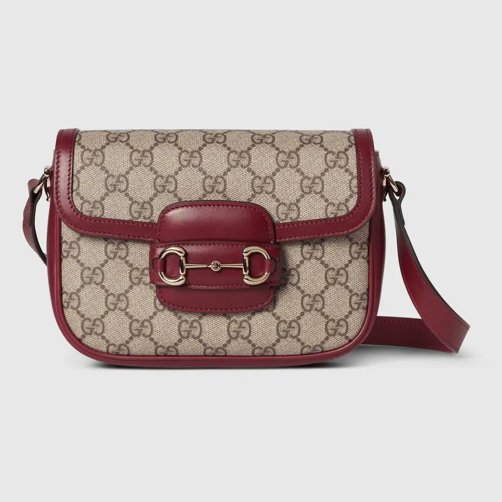 Gucci Horsebit 1955 Soft small shoulder bag Beige and dark brown new GG Monogram coated fabric