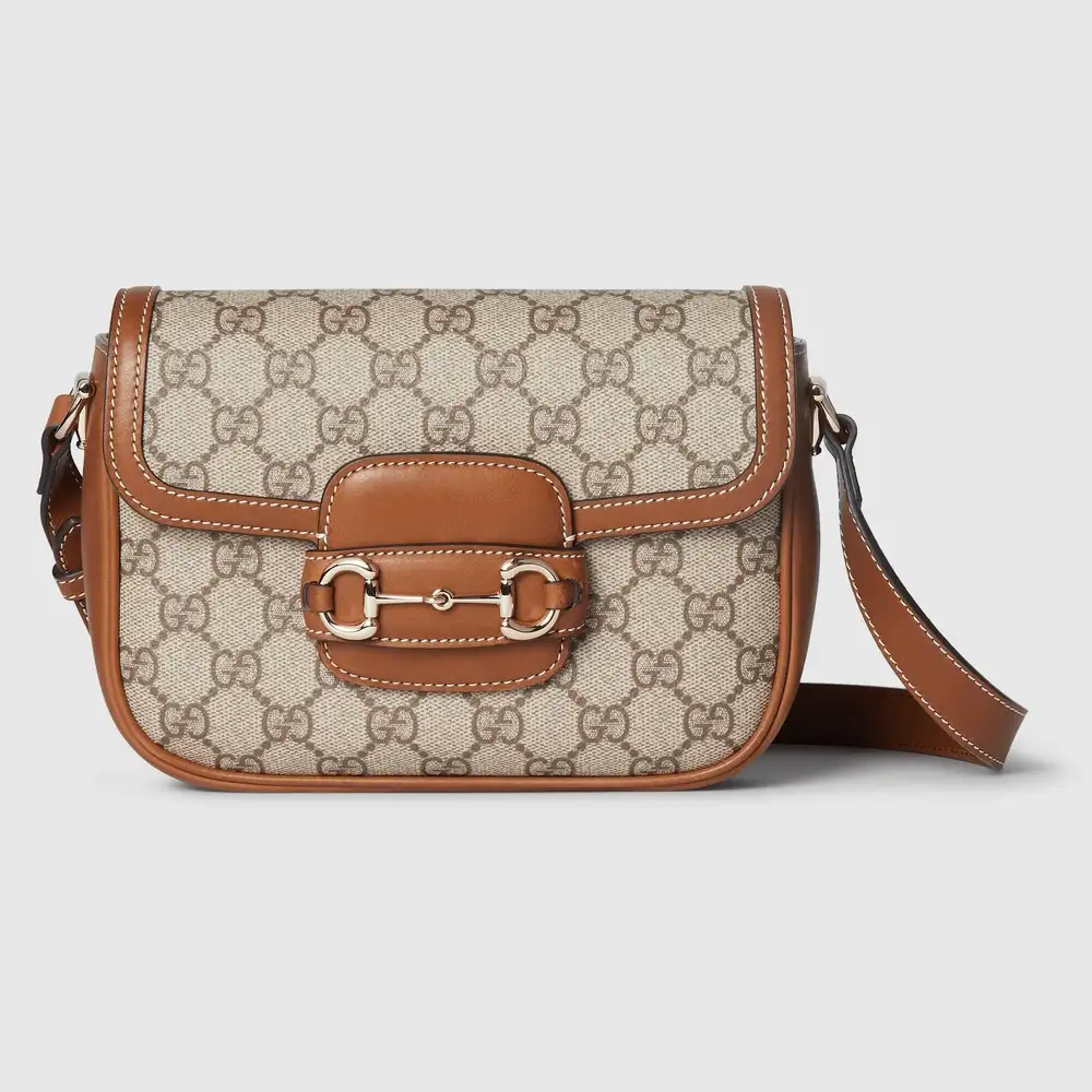 Gucci Horsebit 1955 Soft small shoulder bag Beige and dark brown new GG Monogram coated fabric(1)