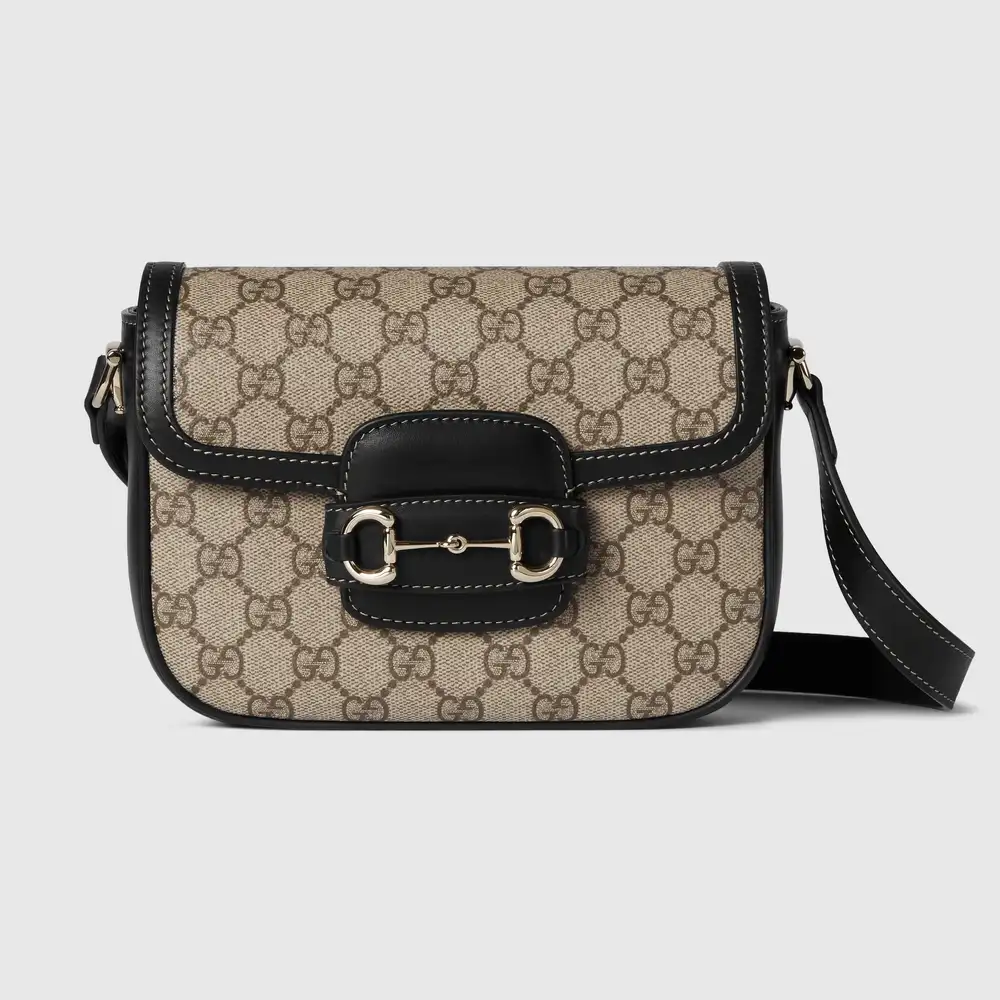 Gucci Horsebit 1955 Soft small shoulder bag Beige and dark brown new GG Monogram coated fabric(2)