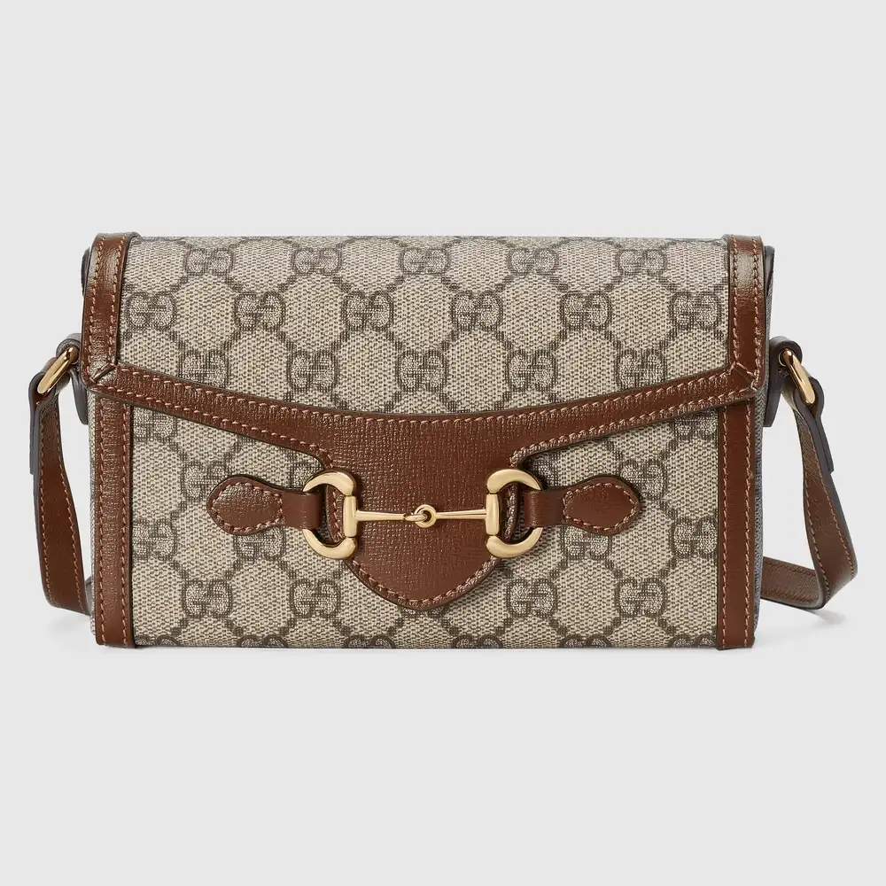 Gucci Horsebit 1955 mini bag Beige and dark brown GG Supreme canvas