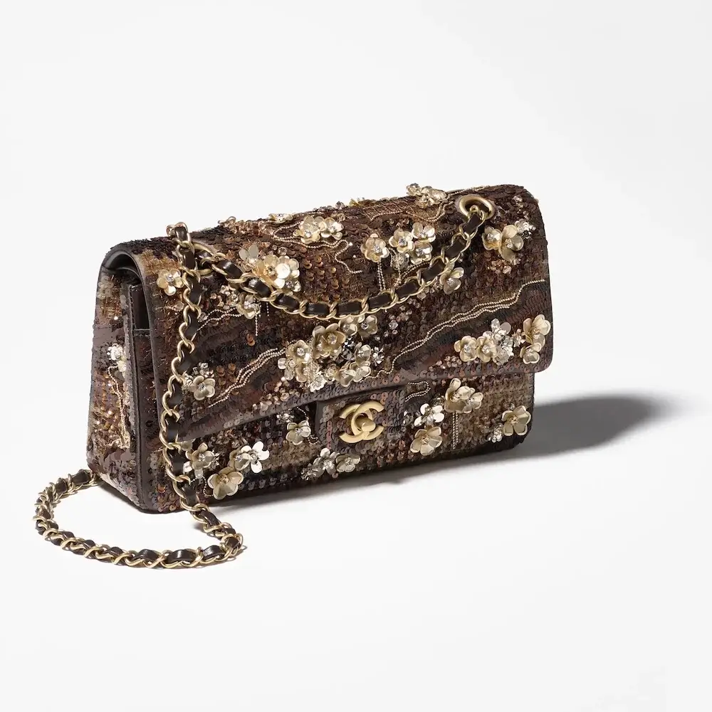 Chanel classic 11 12 handbag embroidered satin sequins glass beads gold tone metal A01112B20844U2291 #2