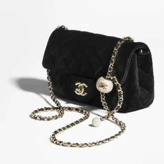 Chanel mini flap bag velvet strass gold tone metal AS1787B2082694305