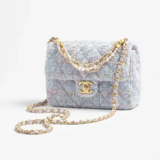 Chanel mini flap bag wool tweed imitation pearls gold tone metal AS4384B21491U2639 #2