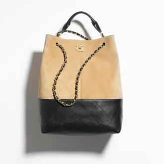 Chanel shopping bag suede calfskin shiny lambskin gold tone metal AS5635B20827U1536