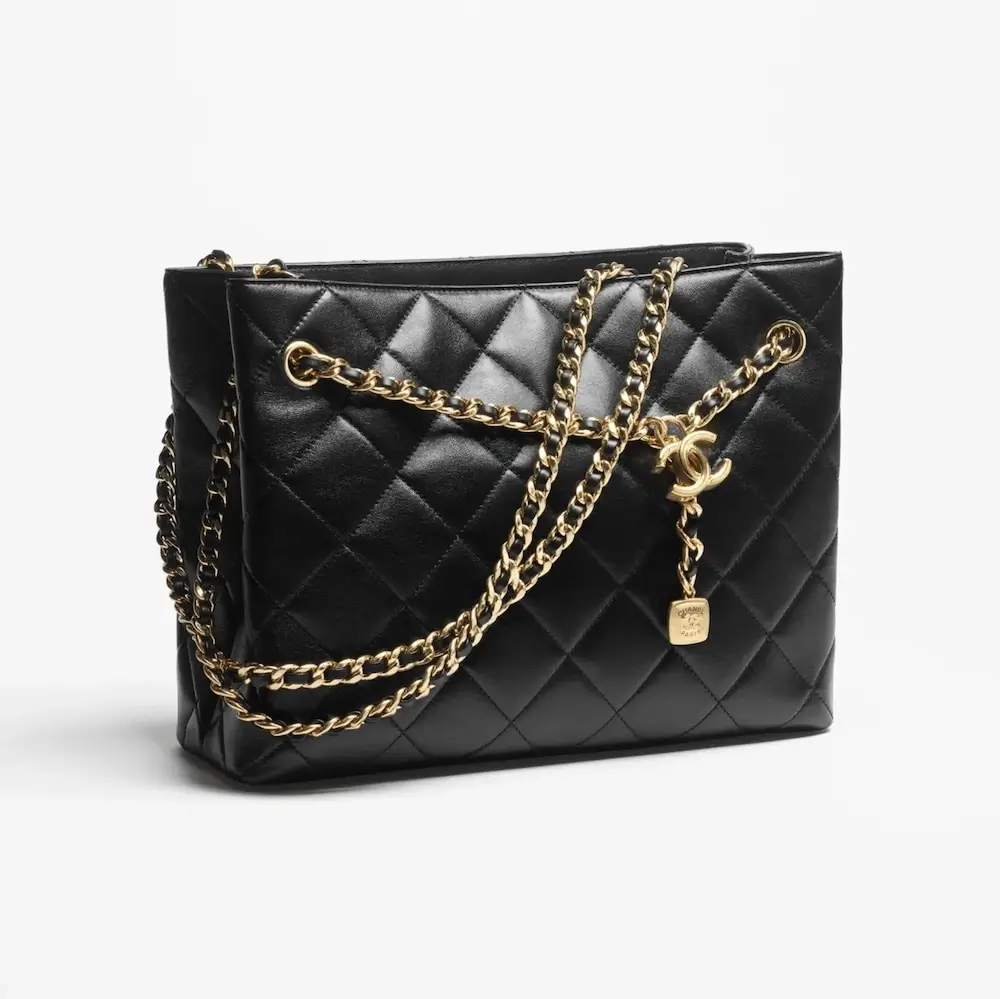 Chanel small shopping bag shiny lambskin gold tone metal AS5743B2156194305 #2