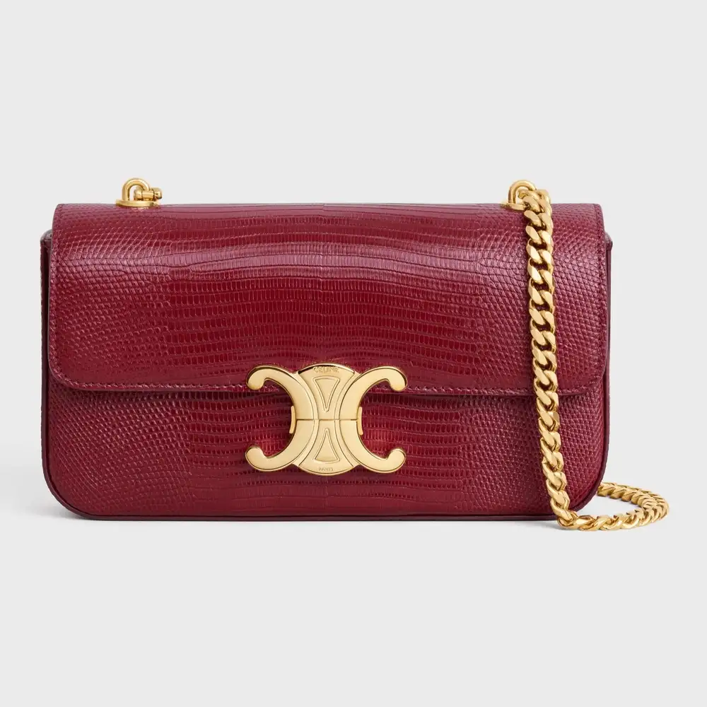Celine Chain Shoulder Bag Claude In Lizard Light Burgundy