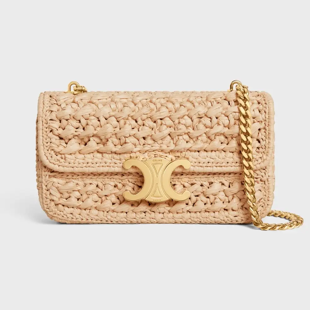Celine Chain Shoulder Bag Claude In Raffia Effect Textile Natural