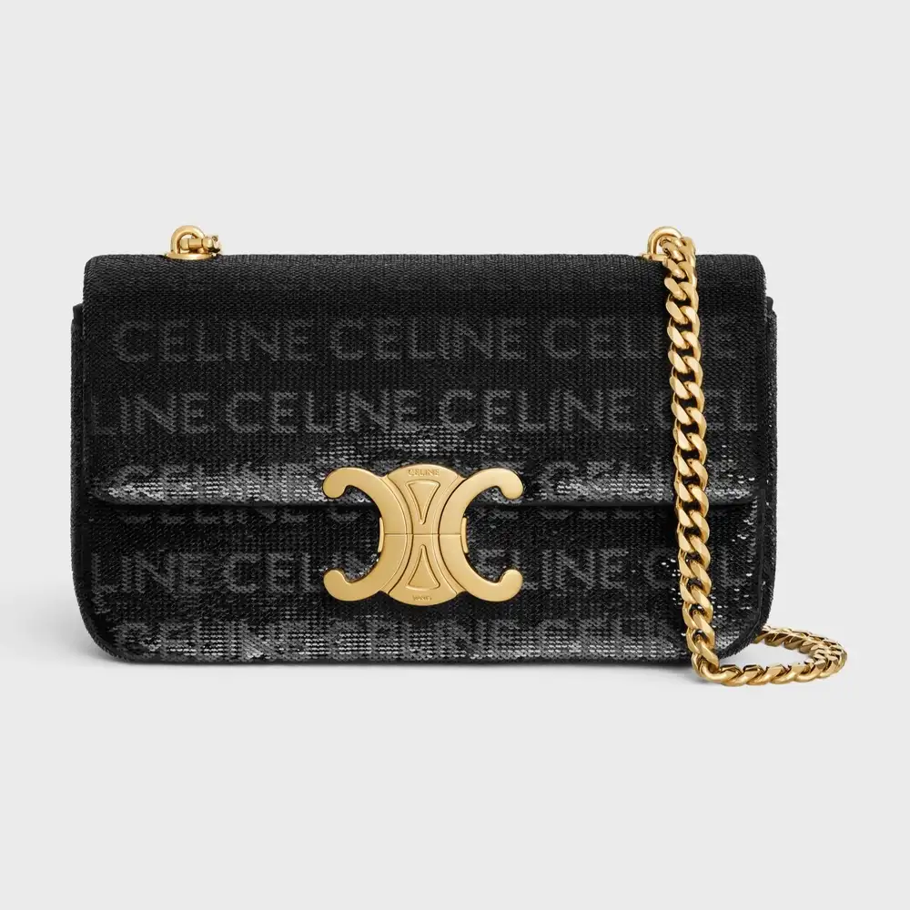 Celine Chain Shoulder Bag Claude In Sequins With Celine All over Black