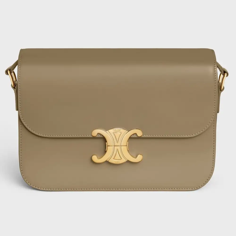 Celine Classique Triomphe Bag in shiny calfskin Brown sepia