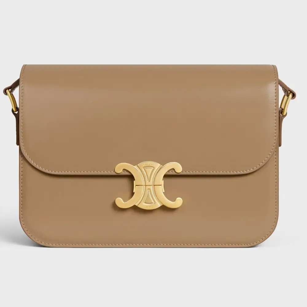 Celine Classique Triomphe Bag in shiny calfskin Smoked Brown