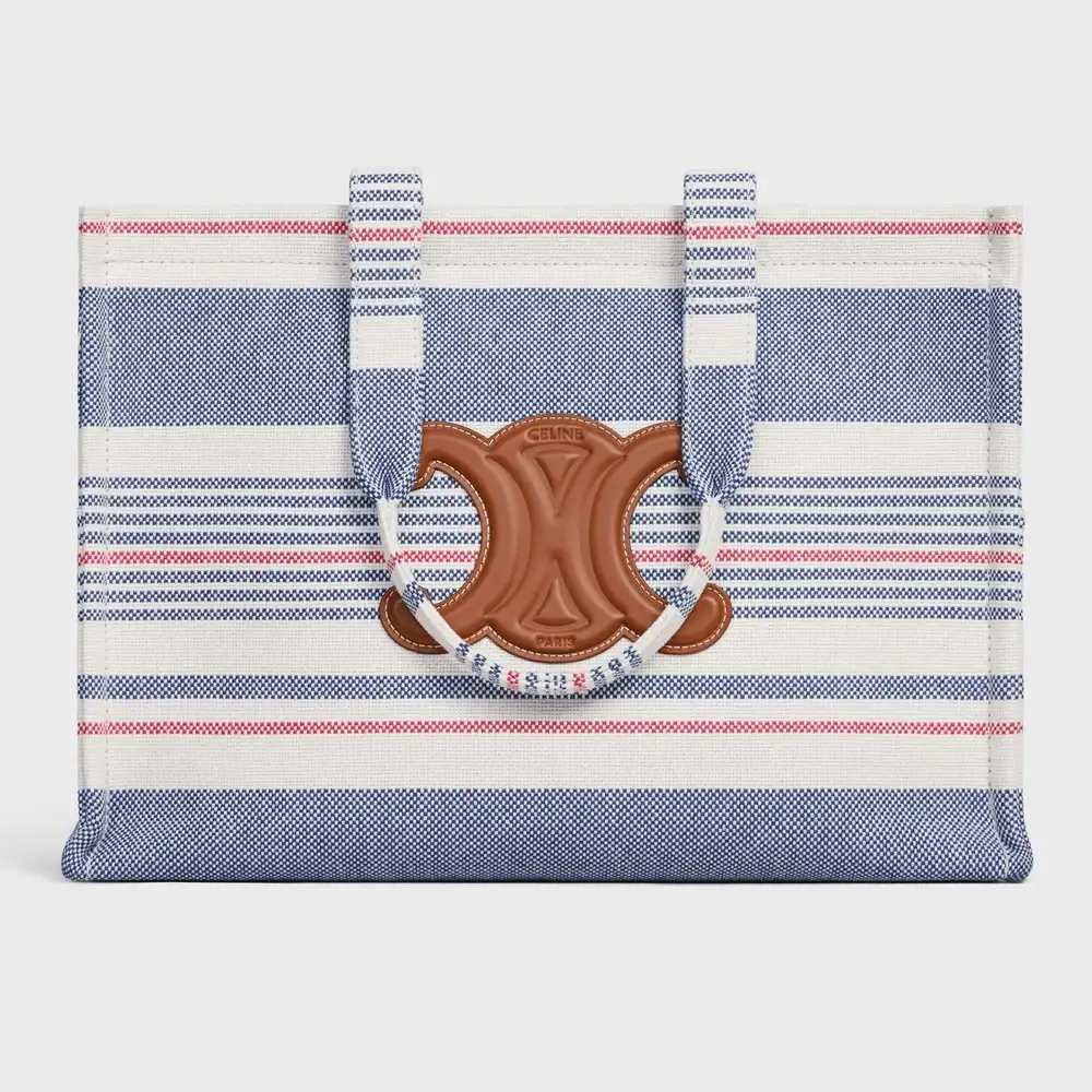 Celine Large Cabas Thais In Striped Textile And Calfskin Multicolor