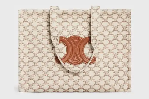 Celine Large Cabas Thais In Textile With Triomphe Canvas Print And Calfskin White Featured image