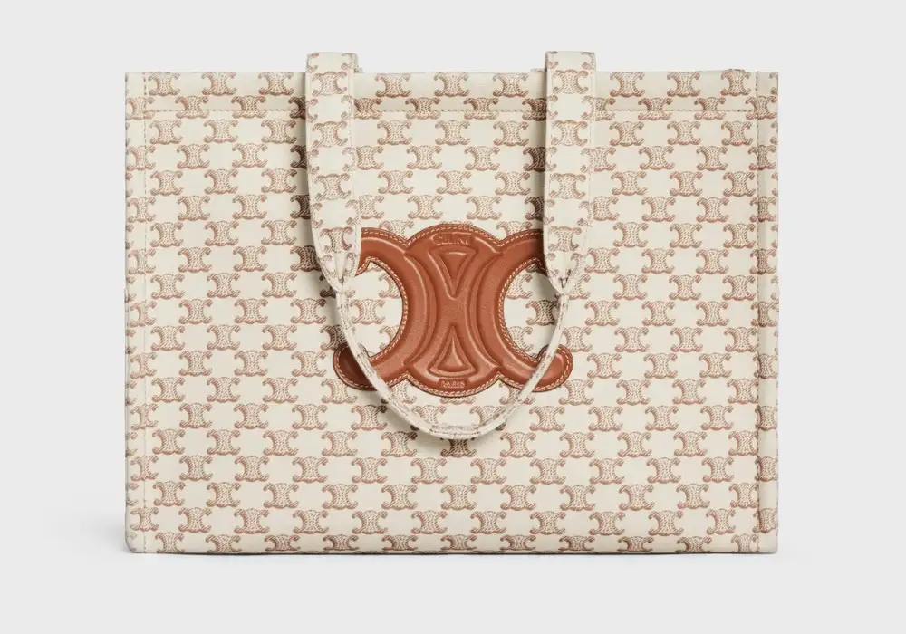 Celine Large Cabas Thais In Textile With Triomphe Canvas Print And Calfskin White Front image