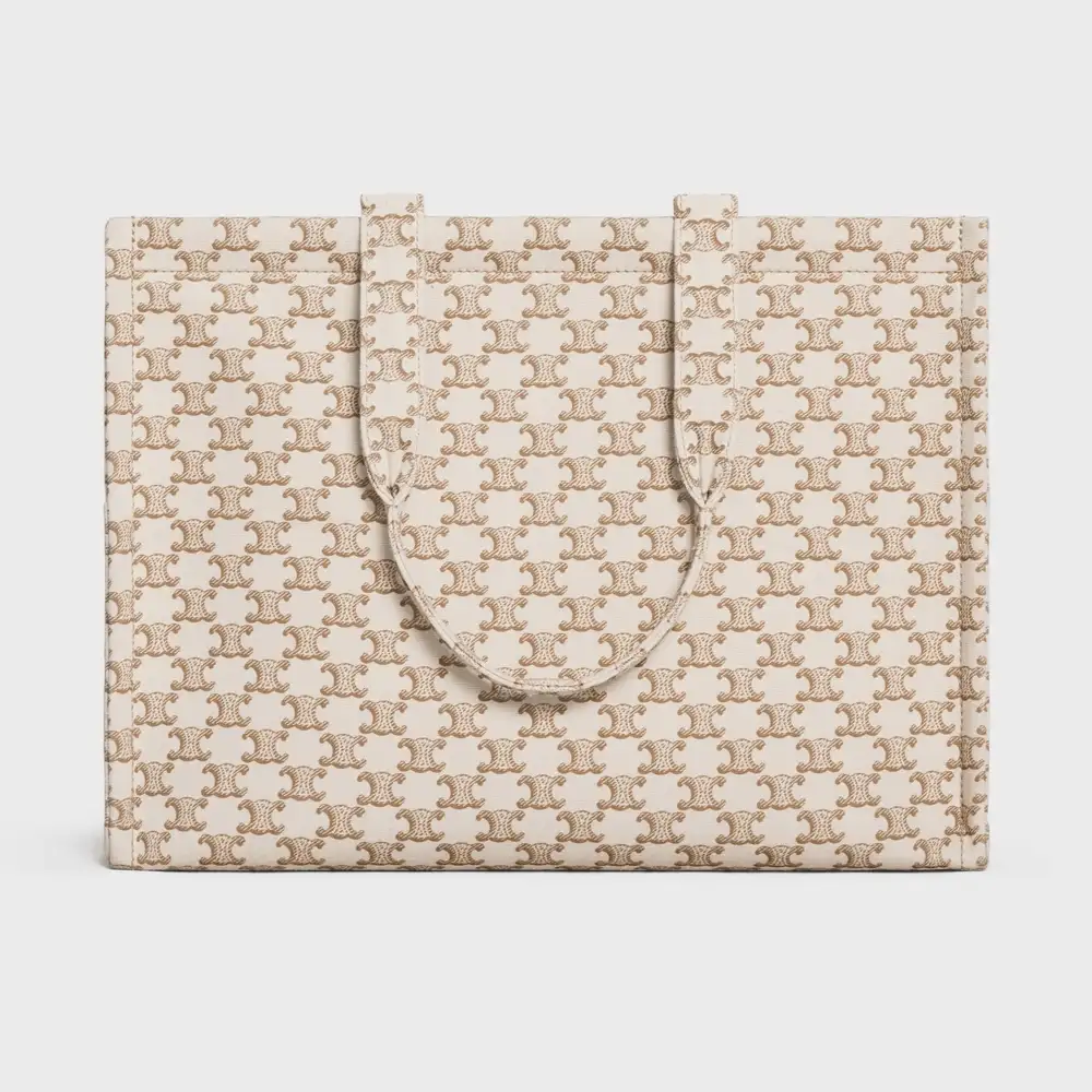 Celine Large Cabas Thais In Textile With Triomphe Canvas Print And Calfskin White Interior pockets 2