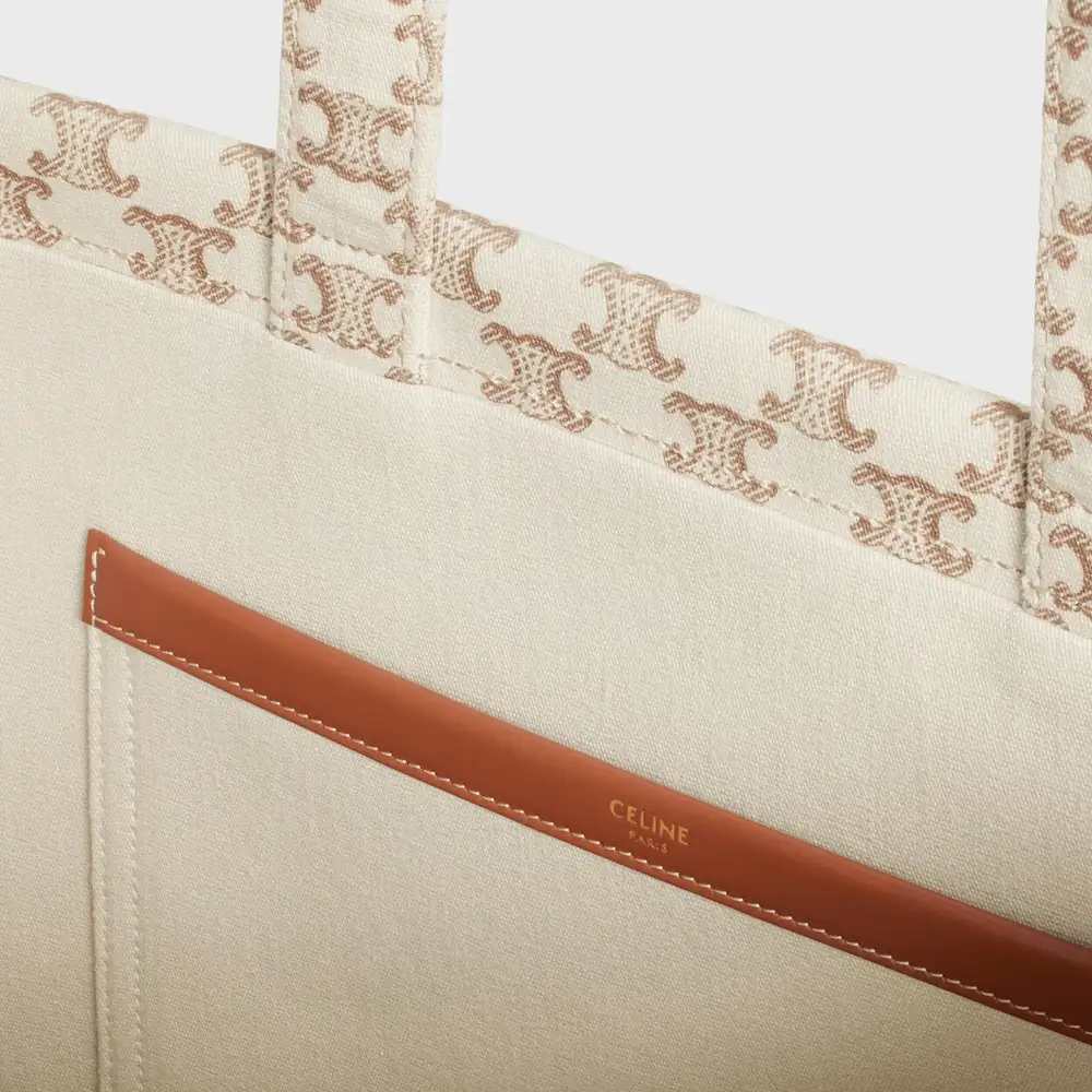 Celine Large Cabas Thais In Textile With Triomphe Canvas Print And Calfskin White Interior pockets