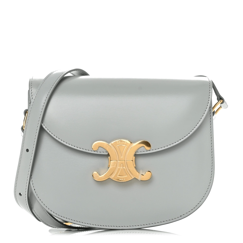 Celine Shiny Calfskin Besace Clea Triomphe Blue Gray