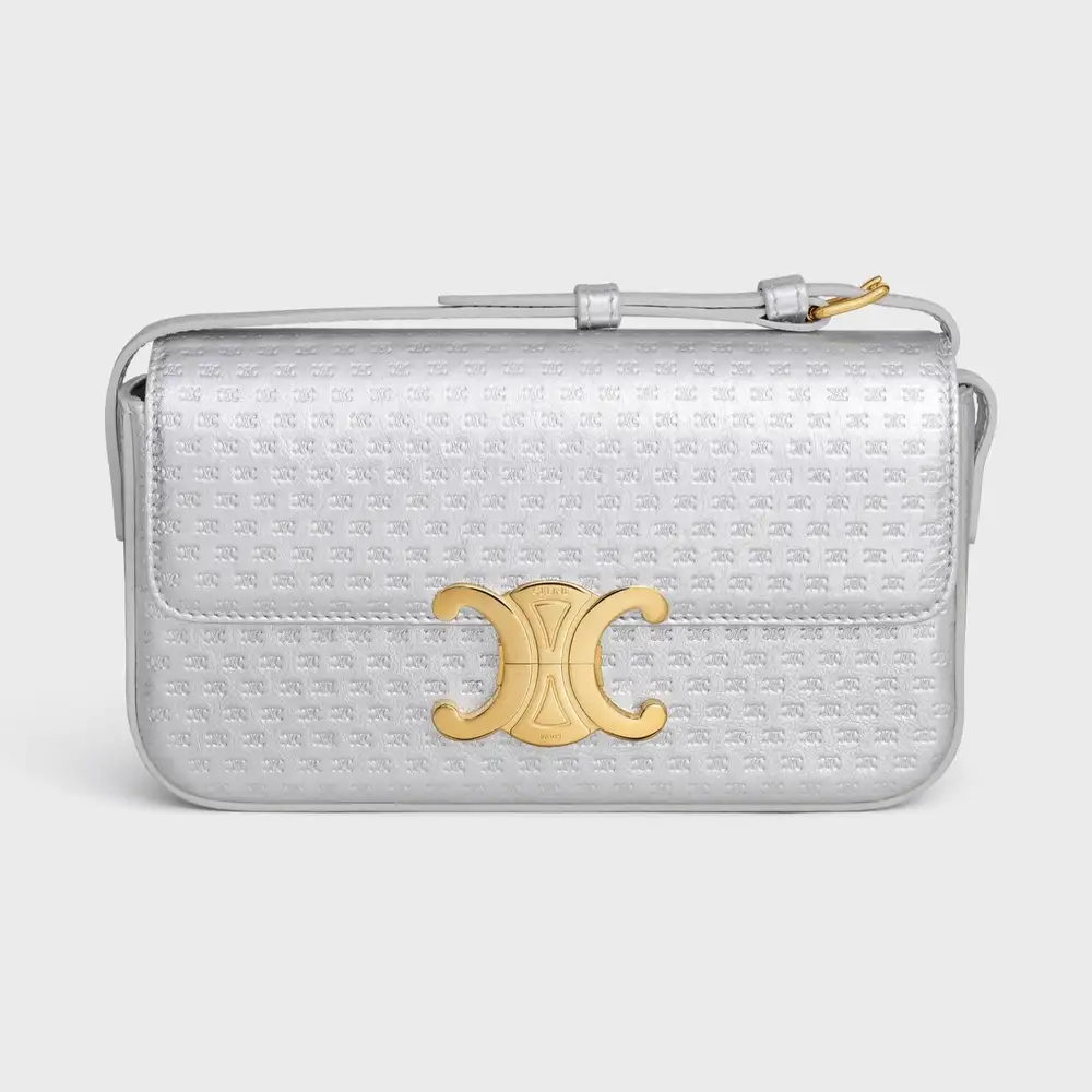 Celine Shoulder Bag Claude In Laminated Calfskin With Triomphe All over Silver