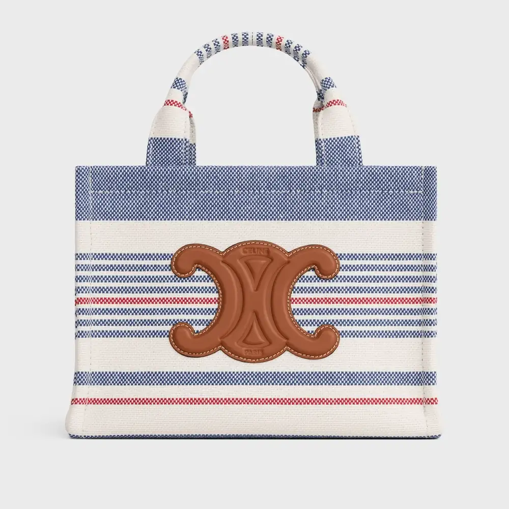 Celine Small Cabas Thais In Striped Textile And Calfskin Multicolor