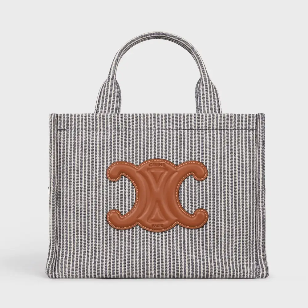 Celine Small Cabas Thais In Striped Textile Navy Blue