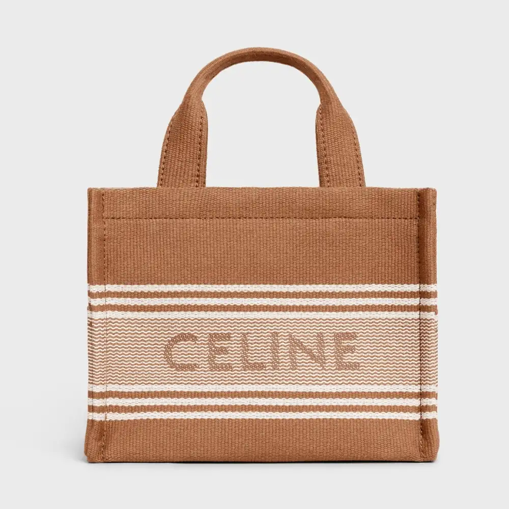 Celine Small Cabas Thais In Striped Textile With Celine Jacquard Brown