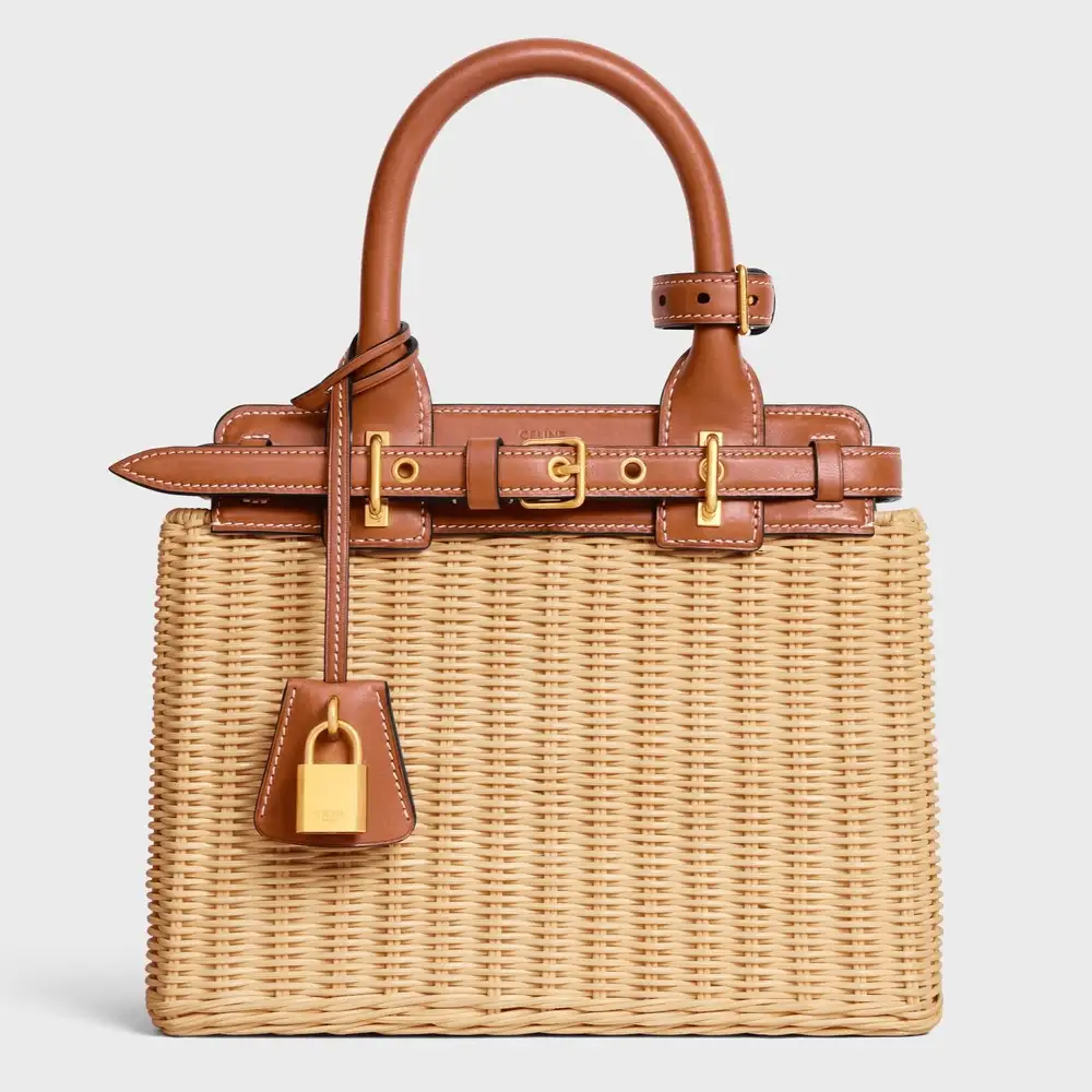 Celine Teen Celine Conti Bag In Wicker And Natural Calfskin Natural Tan