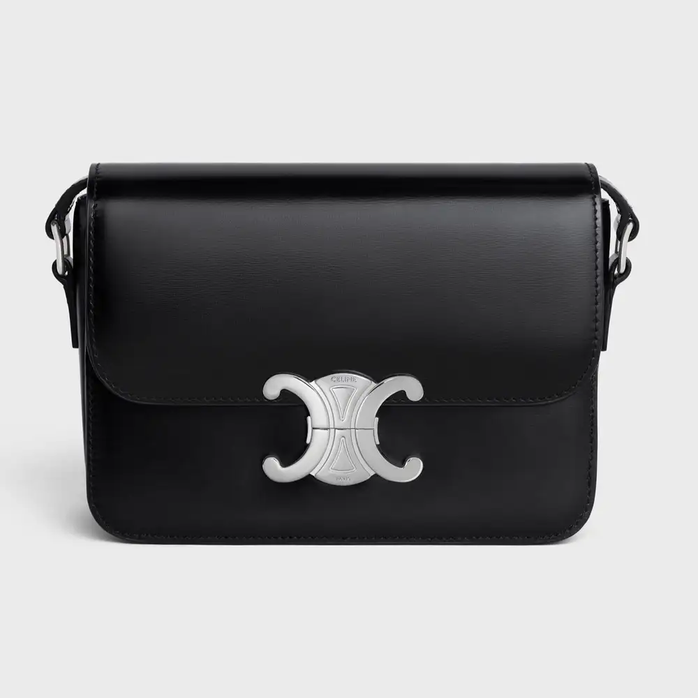 Celine Teen Triomphe Bag in shiny calfskin Black silver hardware