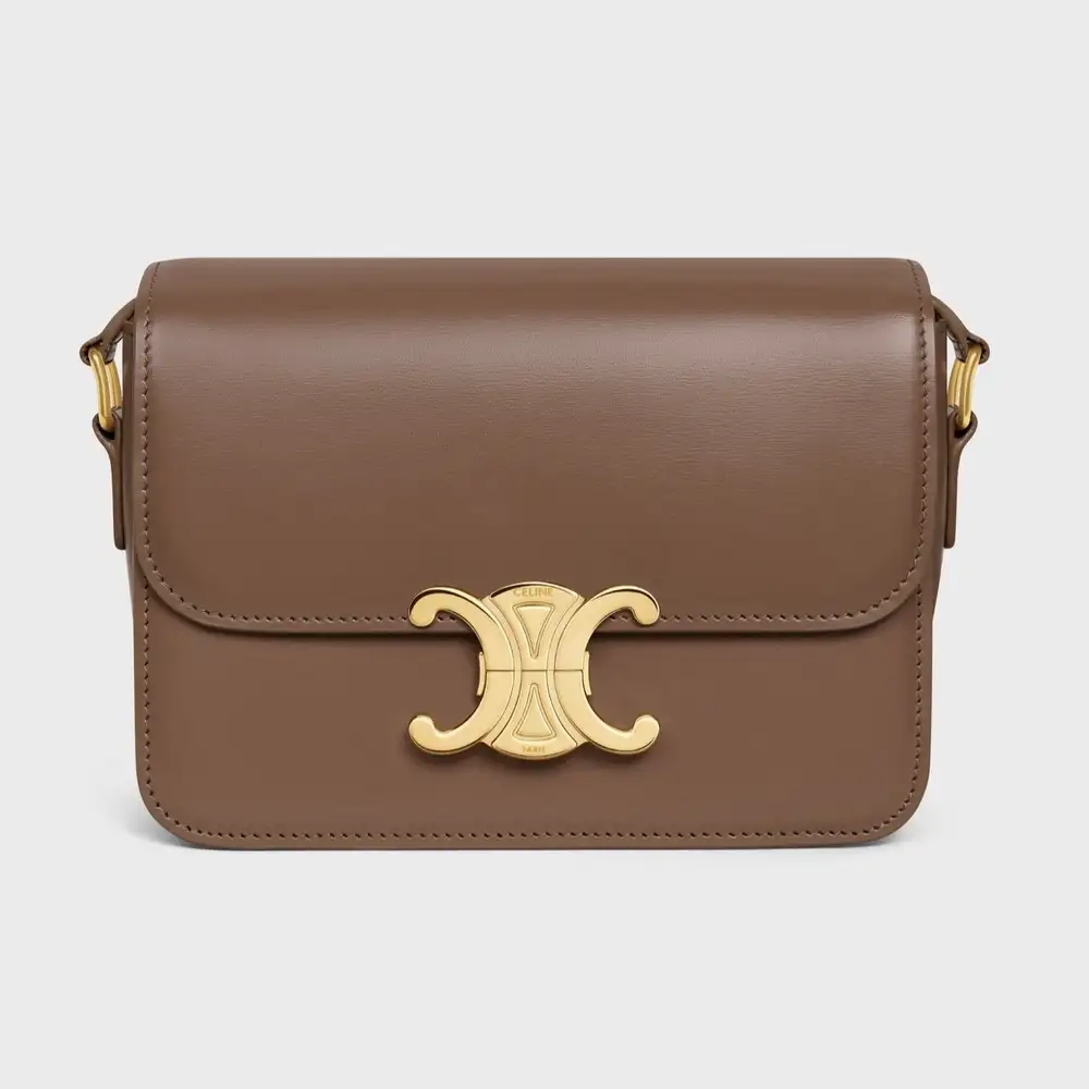 Celine Teen Triomphe Bag in shiny calfskin Glazed Brown